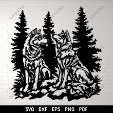 Load image into Gallery viewer, Preview of Wolves SVG for Cricut &amp; Silhouette, DXF for CNC, DIY Window Decal Designs
