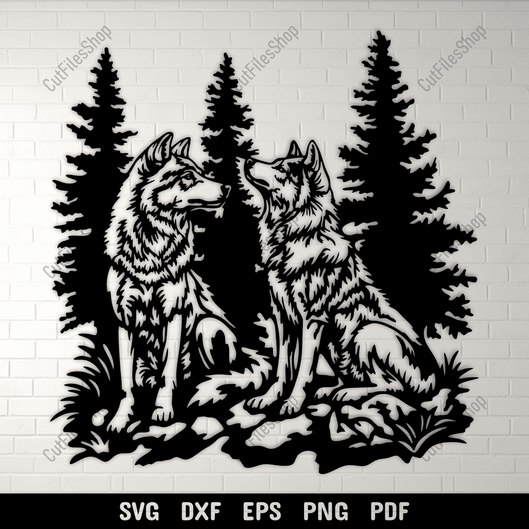 Preview of Wolves SVG for Cricut & Silhouette, DXF for CNC, DIY Window Decal Designs