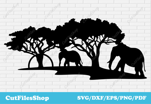 African animals scene dxf files, Cut Files for Laser, Elephants svg for cricut, Wildlife scene dxf - Cut Files Shop
