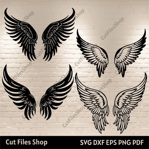 Angel wings Svg, Wings for Cricut, Silhouette Wings, Cnc Cutting dxf, T - shirt design, Wings Dxf for Laser cut - Cut Files Shop