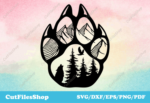 Animal paw svg file for cutting, forest silhouette dxf, animals for laser cutting - Cut Files Shop