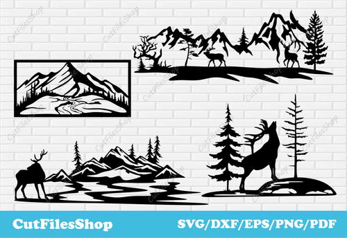 Animals scene dxf, wildlife scene dxf, cnc files for metal cutting, nature svg images - Cut Files Shop