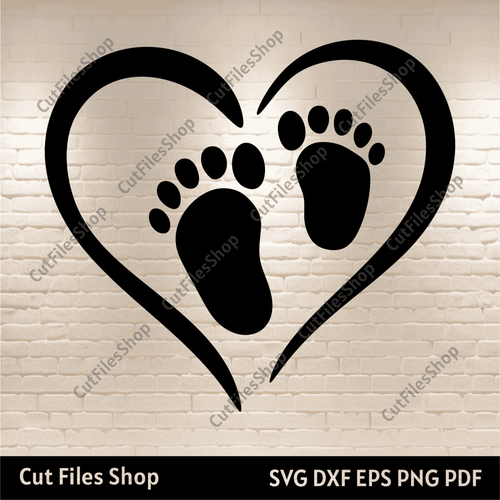 Baby Footprint Svg, Heart cutting files, Svg for Cricut, baby feet svg, Clipart svg, Dxf for Laser - Cut Files Shop