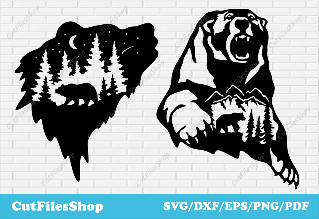 Bear art dxf for laser cut, Wildlife scene svg for cricut, Metal cutting files, Vector for T - shirt - Cut Files Shop