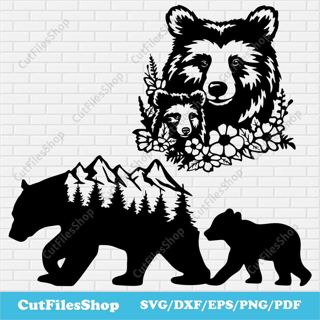 Bears dxf for Laser and Plasma cut, Bears svg files for Cricut, Silhouette, Scan n cut, Cnc cut files for decor making - Cut Files Shop