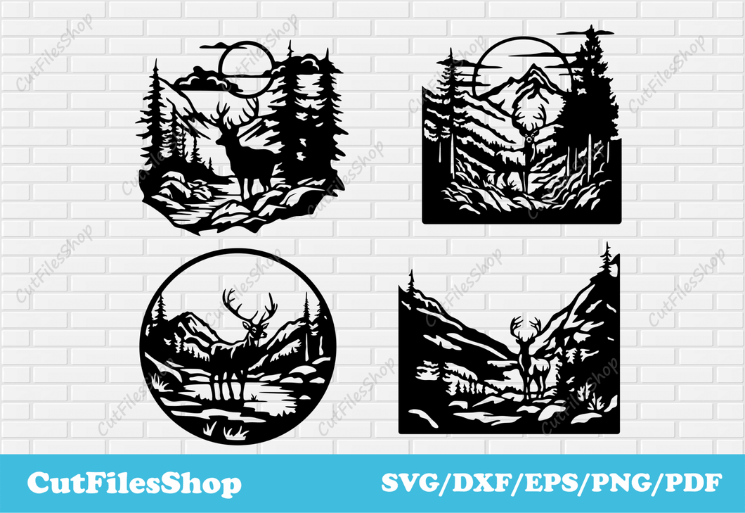 Beautiful Deer scenes for Cnc Laser and Plasma cutting, Svg deer for Cricut, Silhouette, Png Eps for Sublimation, T - shirt design - Cut Files Shop