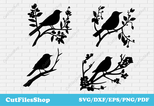 Birds on branches dxf for plasma cut, cnc cutting files for wall decor, Dxf for laser cut, svg for cricut - Cut Files Shop