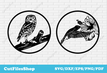 Load image into Gallery viewer, Birds svg cut files, Hummingbird svg, Owl svg, birds scenes svg, dxf files for cutting - Cut Files Shop
