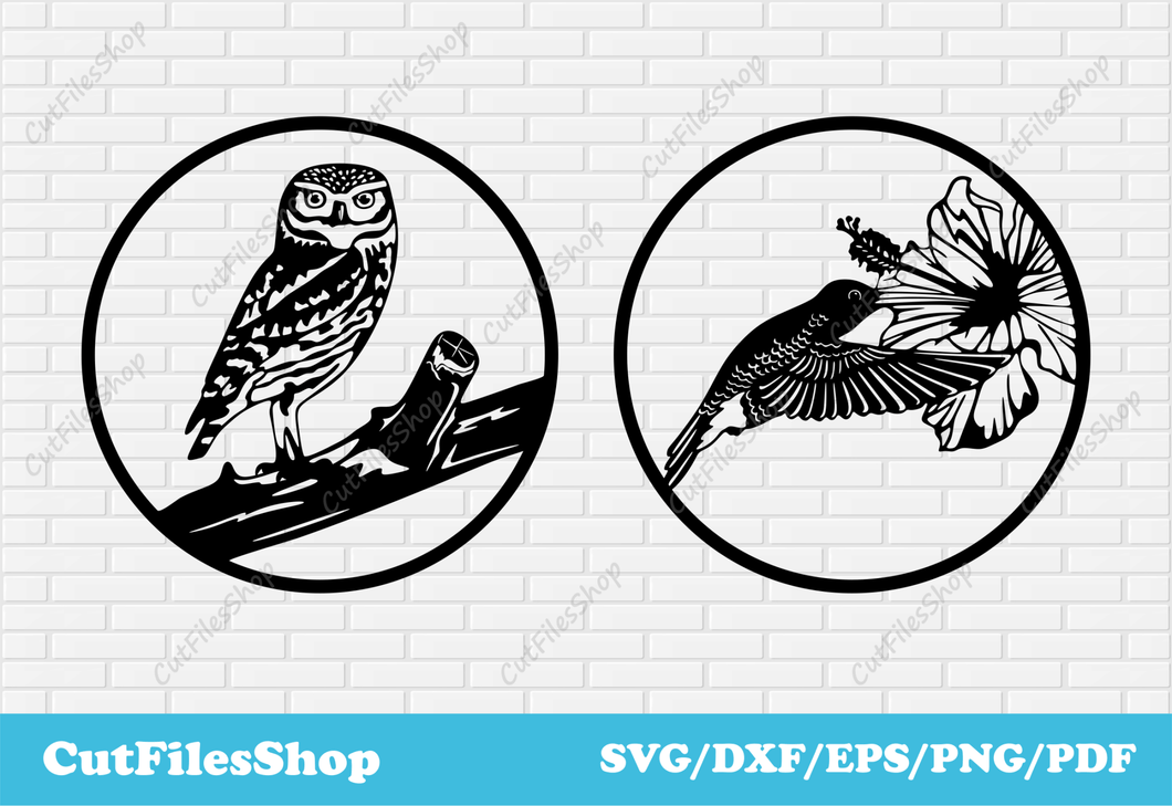 Birds svg cut files, Hummingbird svg, Owl svg, birds scenes svg, dxf files for cutting - Cut Files Shop