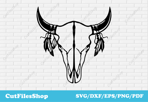 Bull skull dxf svg cut files for cricut, Laser cutting, svg for shirts, svg for laser engraving - Cut Files Shop