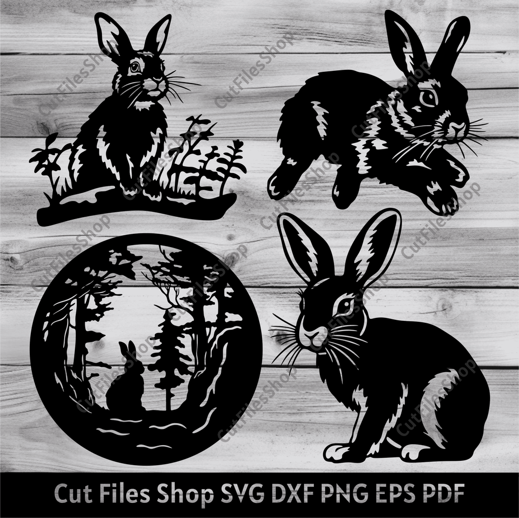 Bunny Scene svg, Rabbit dxf for laser cut, Cnc files for wood, Bunny Stencil dxf for Plasma, Bunny Cricut - Cut Files Shop