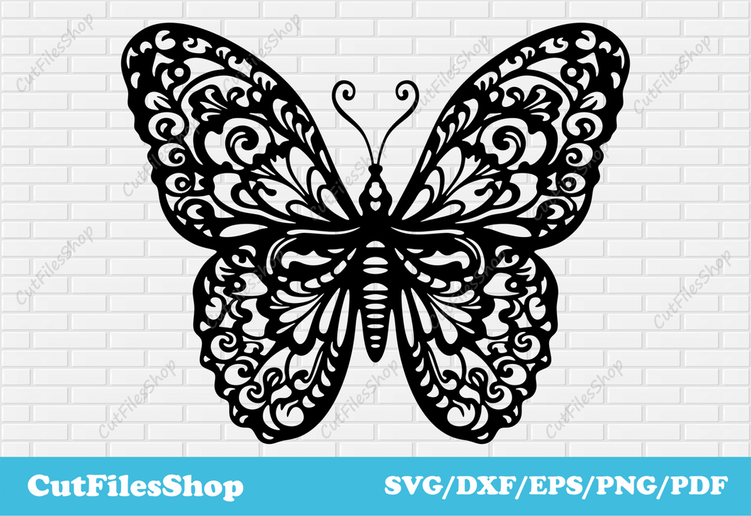 Butterfly dxf files for laser cut, butterfly stencil dxf for plasma, svg for cricut, png for sublimation, pdf for printing - Cut Files Shop