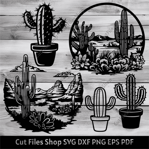 Cactus scenes dxf for Laser, Cactus svg for Cricut, cactus cut files, Desert Scene Svg, Silhouette cut files - Cut Files Shop