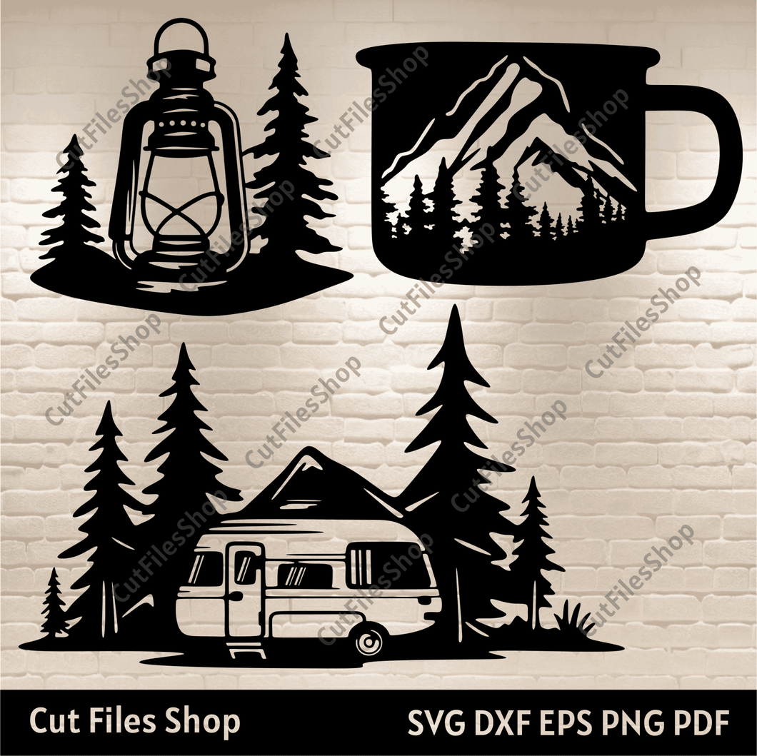 Camping svg cut files, Camping Lantern svg for Cricut, Mountain Svg, Travel Trailer svg, Dxf for laser cut - Cut Files Shop