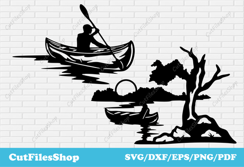 Canoe scenes svg for Cricut, Dxf for laser cutting, plasma cut dxf, svg for laser engraving - Cut Files Shop