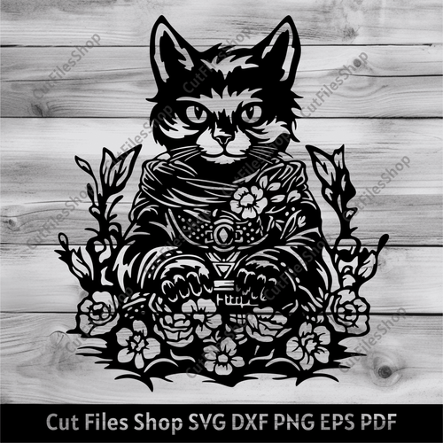 Cat in armor SVG Cutting files for Cricut, Silhouette Cat, DXF for Laser cut, Cat PNG for Sublimation, T - shirt design - Cut Files Shop