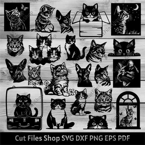 Cats Svg Bundle, Cats cut files for Cricut, Cats Dxf for Laser cut, Silhouette Cats, Png for Sublimation - Cut Files Shop