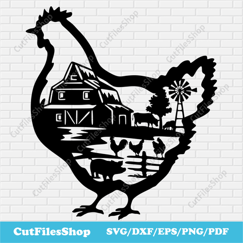 Chicken Farm Scene svg, Farm Life svg for Cricut, Farm animals Dxf for Laser cut, Eps for Sublimation, - Cut Files Shop