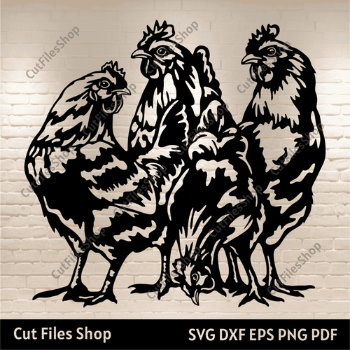 Chickens Svg, Chicken Silhouette Dxf, Cnc cutting files, Chicken for Cricut, Dxf for Laser cut - Cut Files Shop