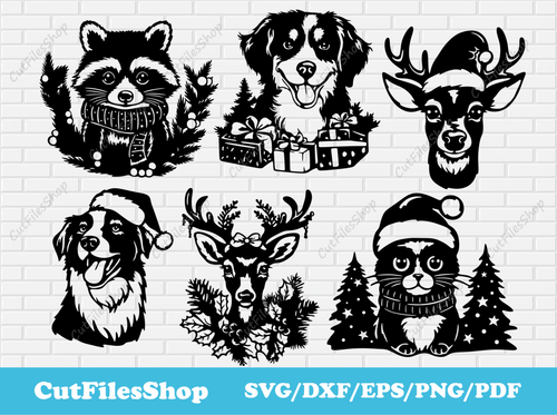 Christmas Animals Svg for Cricut, Animals for T - shirt design, Christmas Sublimation, Silhouette Christmas Animals, Dxf for laser cut - Cut Files Shop