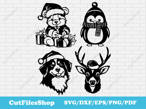 Christmas Animals svg for Cricut, Christmas decor dxf for Laser cut, Silhouette Christmas Animals, Christmas Cut Files, Clip Art for T - shirt - Cut Files Shop