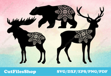 Load image into Gallery viewer, Christmas animals svg, woodland animals dxf, christmas shirt svg, deer, bear, moose svg - Cut Files Shop
