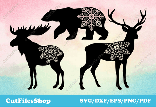 Christmas animals svg, woodland animals dxf, christmas shirt svg, deer, bear, moose svg - Cut Files Shop