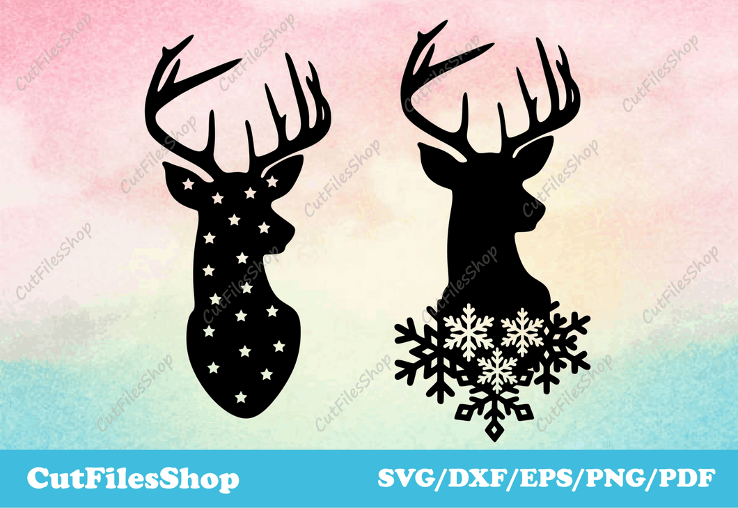 Christmas deer vector, deer illustration, DXF decor for laser, svg for cricut - Cut Files Shop