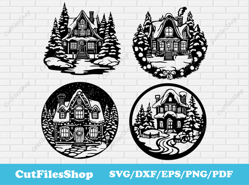 Christmas houses svg for Cricut, Dxf Christmas scene for laser cutting, Christmas Silhouette - Cut Files Shop