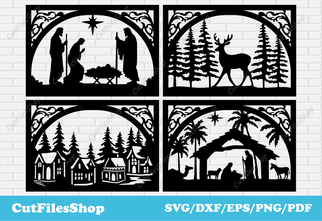 Christmas panels dxf for laser cutting, Christmas decor svg for Cricut, Silhouette Christmas - Cut Files Shop