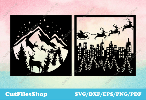 Christmas scenes dxf, SVG cut files for cricut, DXF for laser cut, silhouette files - Cut Files Shop