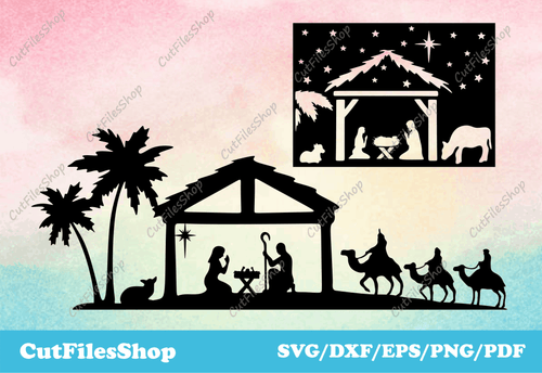 Christmas scenes svg files, holy night vector images, Nativity svg files, dxf for laser cut - Cut Files Shop