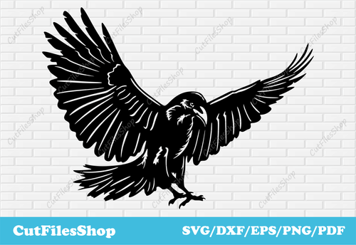 Crow dxf files, crow svg files, bird svg cut files for cricut, silhouette animals clipart, dxf clipart, vector clip art, bird for cricut