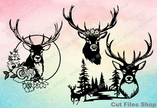 Deer with flowers, deer cut files, dxf for laser, svg for cricut - Cut files shop