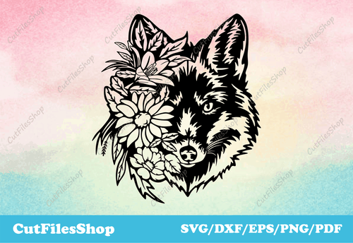 Fox svg silhouette, DXF fox for laser cutting, vector images, animal head dxf, Svg for cricut