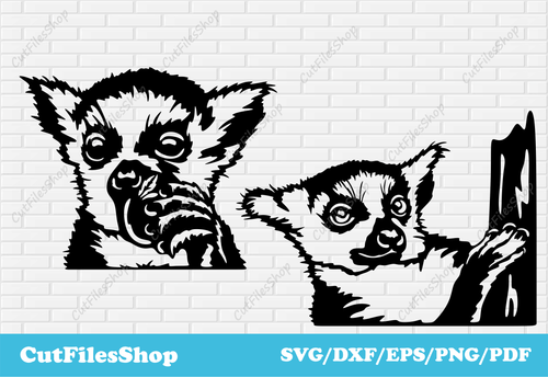 Lemur svg dxf cut files for cricut, svg for shirts, digital prints, wall art dxf, wall decor dxf, lemur vector svg, cute animals svg, funny animals svg, peeking animals svg, dxf animals, laser cutting files, tropical animals svg, lemur svg, cut files