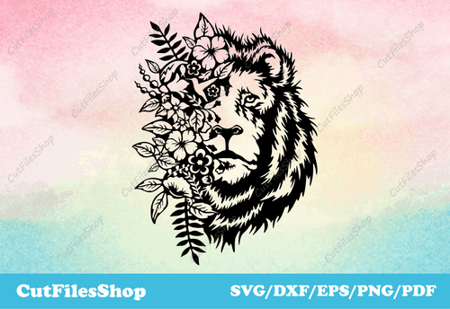 Lion cut files for cricut, dxf for silhouette cameo, dxf for laser cutting