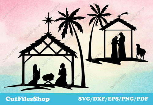 Nativity scene svg files, svg christmas card designs, Nativity clip art, DXF for laser cut, SVG Cut Files For Cricut, DXF for Plasma, Nativity SVG cutting files