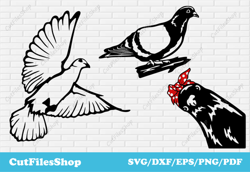 Pigeons svg dxf, pigeon for cricut, birds for cricut, svg for shirts, dxf for metal, Cut Files Shop, svg animals designs, shirt svg designs, plasma cnc files, home decor dxf, wall art svg, Pigeons vector images, svg for cricut, dxf for laser