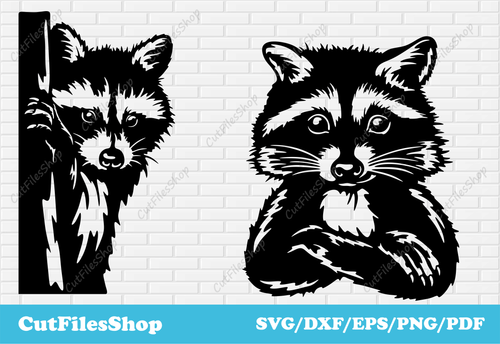 Raccoon svg files for cricut, t shirt svg designs, funny animal svg, cricut svg, cute animals svg, peeking raccoon svg, cut files for laser, cnc plasma cutting, raccoon dxf, vector animals, peeking animals dxf, raccoon scene svg