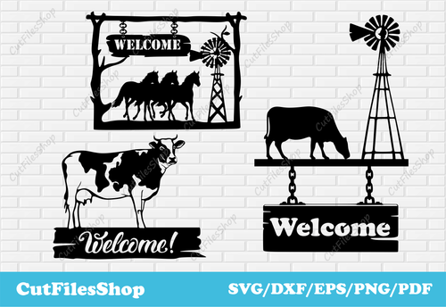 animals welcome dxf files, Welcome farm scene dxf, Farm animals scene dxf, sign welcome dxf files, Welcome farm dxf, welcome cnc files, welcome svg images, welcome cow dxf, welcome horse dxf