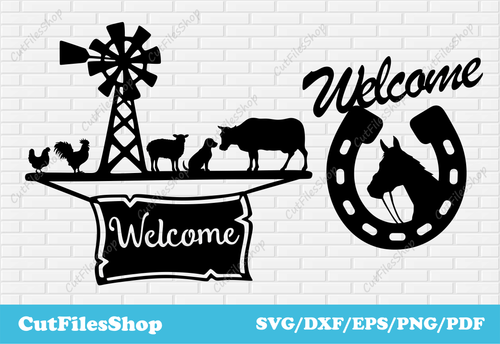 welcome farm animals dxf files, cnc dxf, metal sign welcome dxf, farm scene dxf, sign dxf files, cutting signs dxf files, welcome svg files