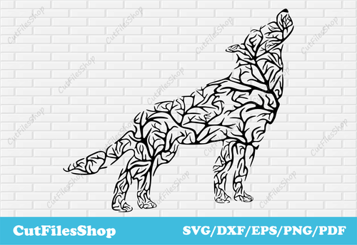 Wolf dxf file, Wolf art svg cut files, wolf cnc design, wild animals dxf, SVG Cricut files, wolf for cricut, wolf forest dxf, wolf forest svg, art animals dxf